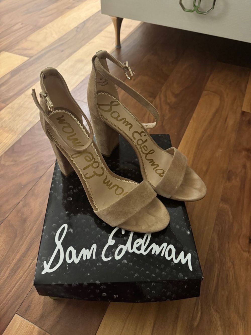 Sam Edelman Beige Suede Block Heel Sandals